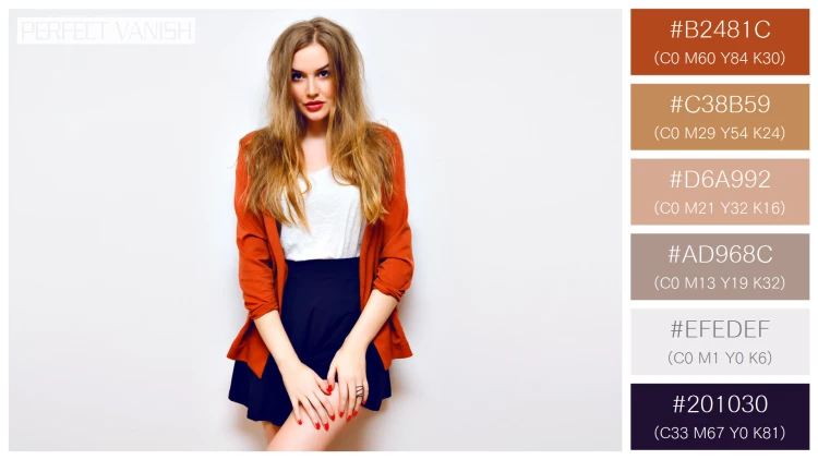 ファッショナブルな女性モデルの無料配色パターン 6色 フリー fashion indoor portrait